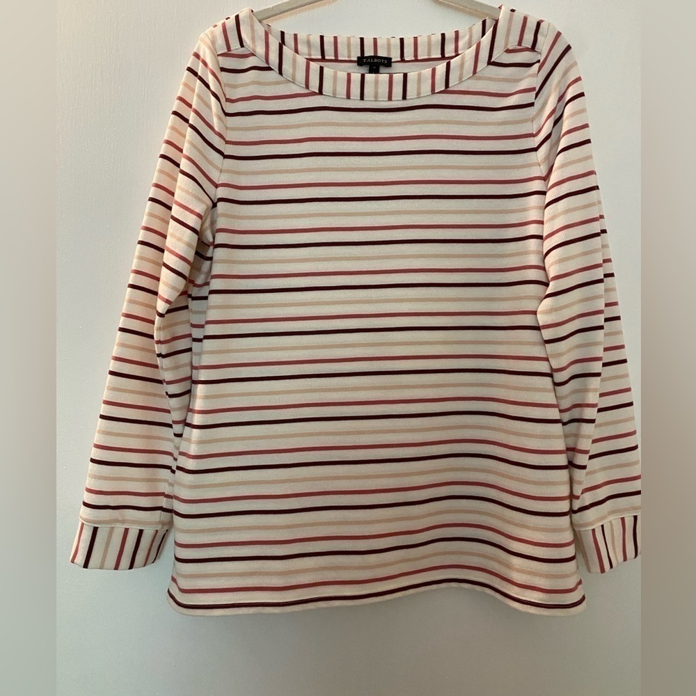 Talbots bateau pullover top. Size Large.  Long sleeves. White with stripes. - Picture 2 of 10